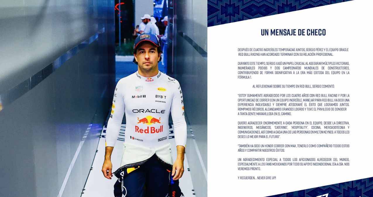 Checo Pérez deja Red Bull tras cuatro temporadas de éxitos